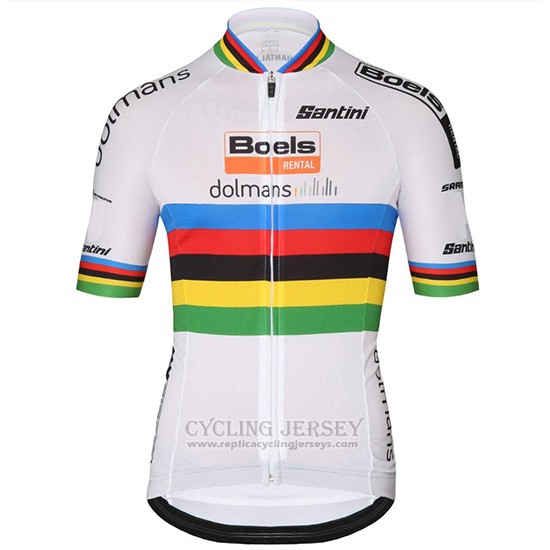 2018 Cycling Jersey UCI World Champion Leader Boels Dolmans White Short Sleeve and Bib Short
